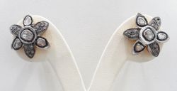 925 Sterling Silver Diamond Earring With Rose Cut Diamond in Gold, Black Rhodium Plating - J-1683 