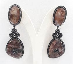 925 Sterling Silver Diamond Earring With Gold, Black Rhodium Plating  - J-1749