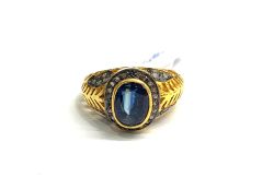 Victorian Jewelry, Silver Diamond Ring With Rose Cut Diamond, And Kyanite Stone Studded  In 925 Sterling Silver Gold, Black Rhodium Plating. J-1810