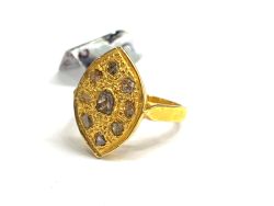 Victorian Jewelry, Silver Diamond Ring With Rose Cut Polki Diamond Studded In 925 Sterling Silver Gold Plating. J-1885