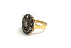 Victorian Jewelry, Silver Diamond Ring With Rose Cut Diamond And Polki Diamond Studded In 925 Sterling Silver Gold, Black Rhodium Plating. J-1899