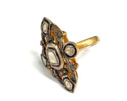 Victorian Jewelry, Silver Diamond Ring With Rose Cut Diamond And Polki Diamond Studded In 925 Sterling Silver Gold, Black Rhodium Plating. J-1912