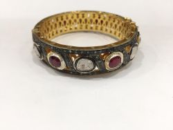 925 Sterling Silver Bangle  With Gold , Black Plating - J-1975 A