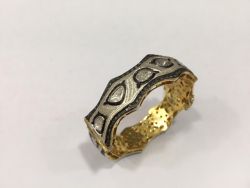 Silver Diamond Bangle With Natural Polki Diamond -  J-1979 A