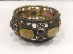 925 Sterling Silver Diamond Bangle Studded With Multi Sapphire, Kyanite, J-1982 A