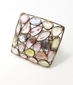 Victorian Jewellery, Silver Diamond Ring With Rose Cut Diamond And Multi Sapphire In 925 Sterling Silver Gold Plating. J-1983 A