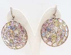 925 Sterling Silver Diamond Earring With Multi Sapphire Stone, Rose Cut Diamond   - J-2021