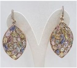 925 Sterling Silver Diamond Earring With Rose Cut Diamond And Multi Sapphire Stone   - J-2028