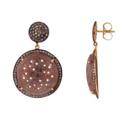 925 Sterling Silver Diamond Earring With Sapphire Stone   - J-2029