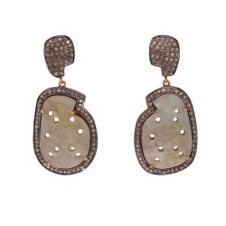 925 Sterling Silver Diamond Earring With Green Sapphire and Natural Diamonds   - J-2031