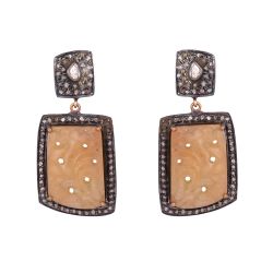  925 Sterling Silver Diamond Earring -  Yellow Sapphire Stoneand Rose Cut Diamond  - J-2036