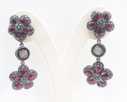  925 Sterling Silver Diamond Earring With Black Rhodium   - J-2040