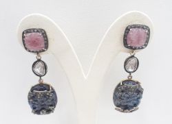  925 Sterling Silver Diamond Earring With Polki Diamond, And Natural Multi sapphire Stone   - J-2044