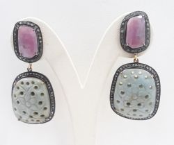  925 Sterling Silver Diamond Earring With Natural  Multi sapphire Stone   - J-2059