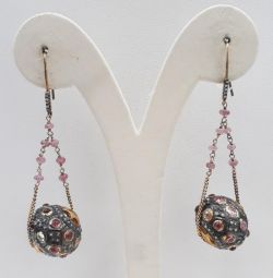  925 Sterling Silver Diamond Earring With Gold, Black Rhodium  - J-2063