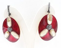  925 Sterling Silver Diamond Earring With Rose Cut Diamonds And Natural Lemon Quartz Stone    - J-2064