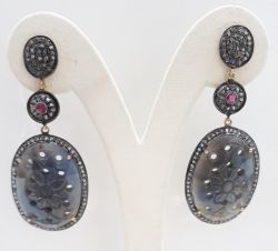  silver Diamond Earring With Natural Diamonds And Natural Stone With Gold Plaitng   - J-2069