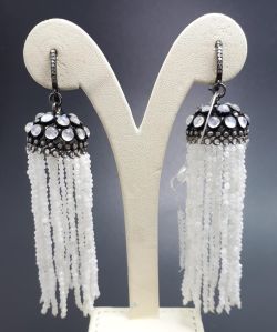  925 Sterling Silver Diamond Earring With Black Rhodium Plated  - J-2073