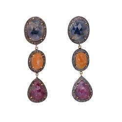  925 Sterling Silver Diamond Earring With Gold, Black Rhodium Plating - J-2078
