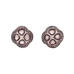  925 Sterling Silver Diamond Earring With Natural Kyanite Stone   - J-2086