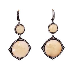  925 Sterling Silver Diamond Earring With Rose Cut Diamond In Gold, Black Plating  -  J-2090