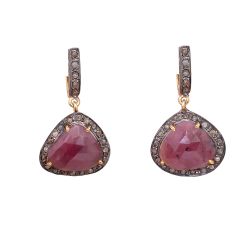  925 Sterling Silver Diamond Earring In Natural Sapphire Stone  - J-2091
