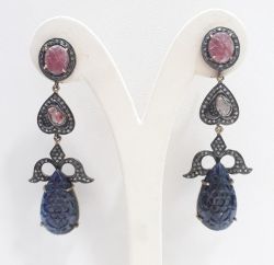  925 Sterling Silver Diamond Earring In Gold, Black Rhodium - J-2105
