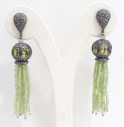  925 Sterling Silver Diamond Earring In Natural Peridot Stone - J-2109