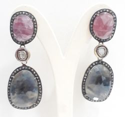 925 Sterling Silver Diamond Earring With Polki  Diamonds - J-2112