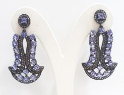  925 Sterling Silver Diamond Earring In Natural Amethyst  Stone - J-2117