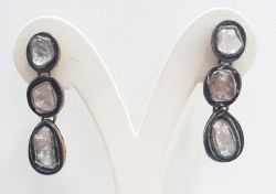  925 Sterling Silver Diamond Earring Studded With Polki  Diamonds - J-2119