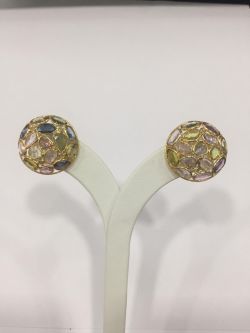   Victorian Style 925 Sterling Silver Diamond Earring In Gold Plating -   J-2126