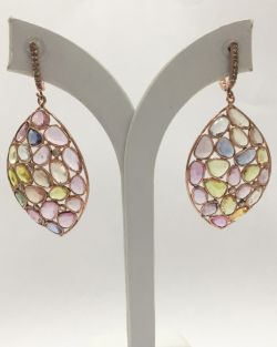  925 Sterling Silver Diamond Earring -  Rose Cut Diamonds & Natural Multi sapphire Stone -  J-2131