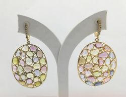  925 Sterling Silver Diamond Earring In Natural Multi sapphire Stone - J-2135