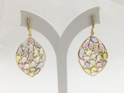  925 Sterling Silver Diamond Earring With Natural Multi sapphire Stone - J-2139