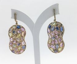  925 Sterling Silver Diamond Earring With Sapphire Stone In Rose Gold Plating - J-2141