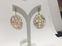  925 Sterling Silver Diamond Earring - Rose Cut Diamonds And Natural Multi Sapphire Stone - J-2146
