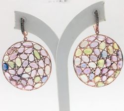  925 Sterling Silver Diamond Earring Studded With Natural Multi Sapphire Stone - J-2151