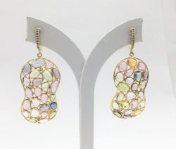  925 Sterling Silver Diamond Earring -   Rose Cut Diamonds And Natural Multi Sapphire Stone, J-2152