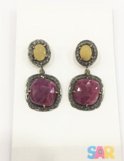  925 Sterling Silver Diamond Earring With  Rose Cut Diamonds - J-2159