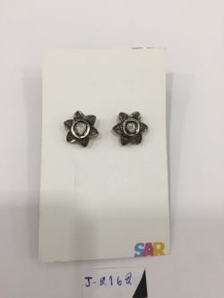  925 Sterling Silver Diamond Earring In Victorian Style With Gold, Black Rhodium-  J-2162