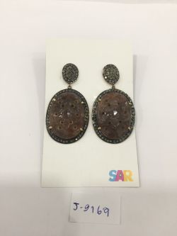  925 Sterling Silver Diamond Earring Studded With Diamonds And Sapphire Stone -  J-2169