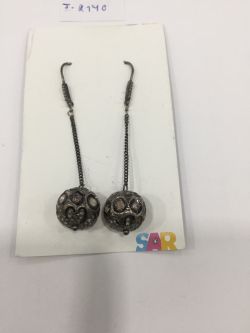  925 Sterling Silver Diamond Earring, Black Rhodium Plated In Victorian Style - J-2170