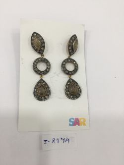  925 Sterling Silver Diamond Earring With Gold,  Black Rhodium Plating - J-2174