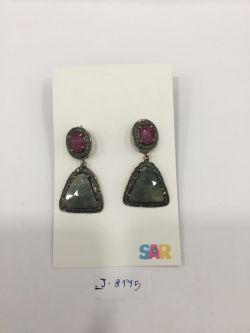  925 Sterling Silver Diamond Earring Studded With Natural Sapphire Stone - J-2175