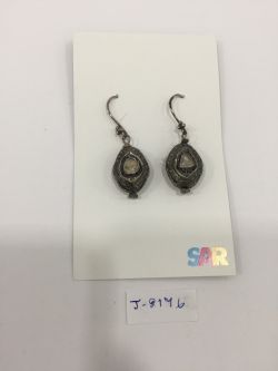  925 Sterling Silver Diamond Earring In Victorian Style with  Polki Diamond - J-2176