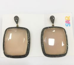  925 Sterling Silver Diamond Earring in Gold, Black Rhodium  - J-2192