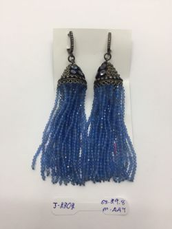  925 Sterling Silver Diamond Earring Studded With Rose Cut Diamond And Apatite Stone   - J-2202