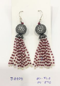  925 Sterling Silver Diamond Earring Studded With  Ruby, Crystal  Stone    - J-2208