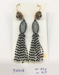  925 Sterling Silver Diamond Earring  - Black Spinel, Crystal  Stone  - J-2209